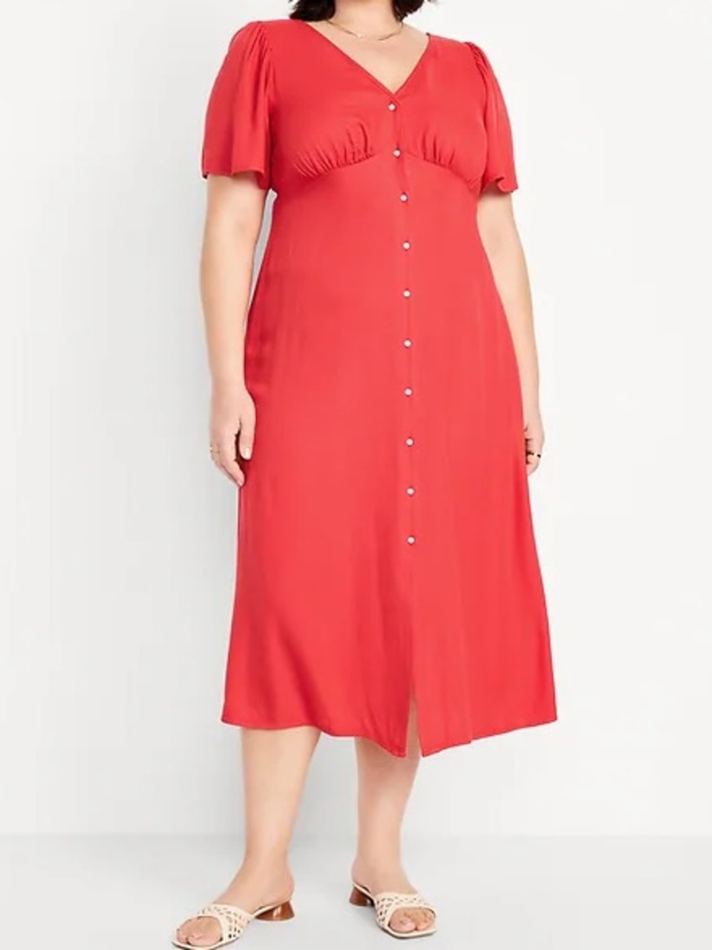 Old Navy Red Button-Front V-Neck Midi Dress size Large